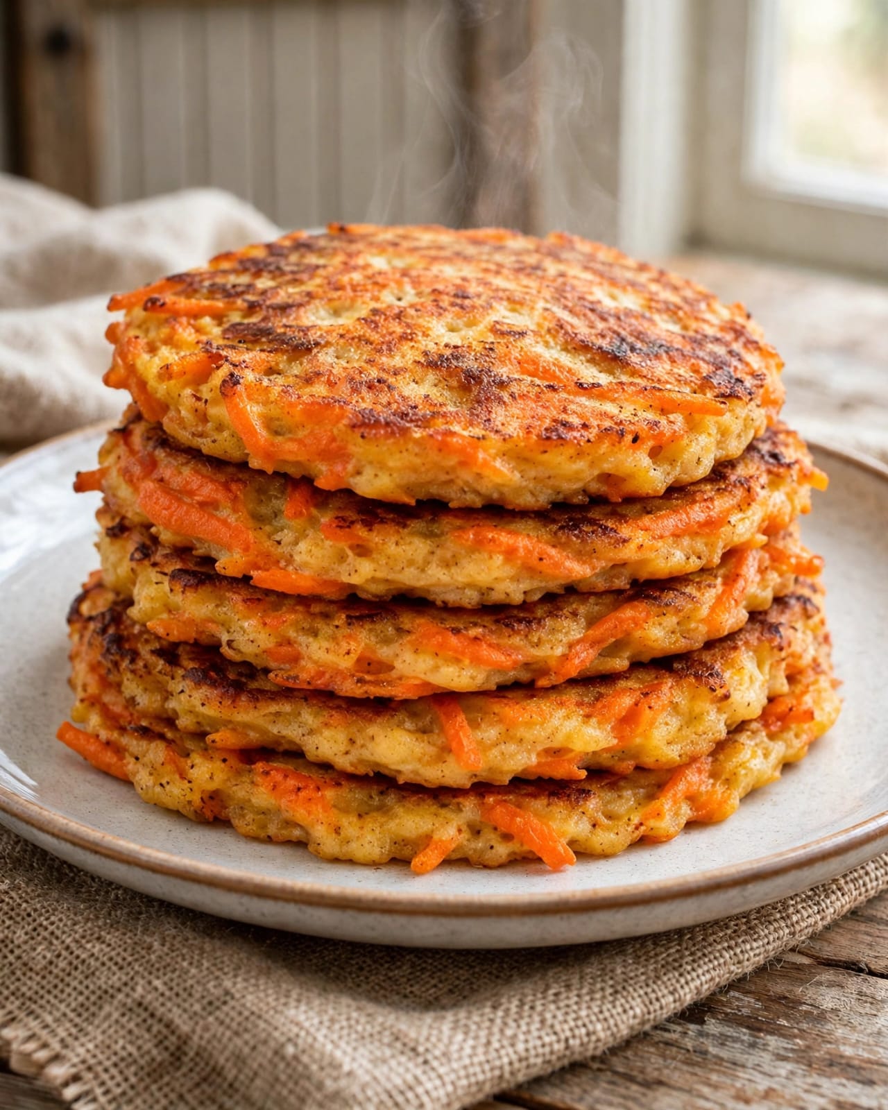 Carrot Pancakes made with grated carrots and eggs, served warm with a soft golden texture and simple healthy toppings
