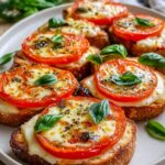 Caprese Garlic Toasts with fresh tomatoes, mozzarella, basil, garlic bread, and balsamic glaze