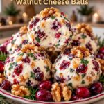 Cranberry Walnut Cheese Balls with cream cheese, cheddar, dried cranberries, toasted walnuts, and fresh herbs
