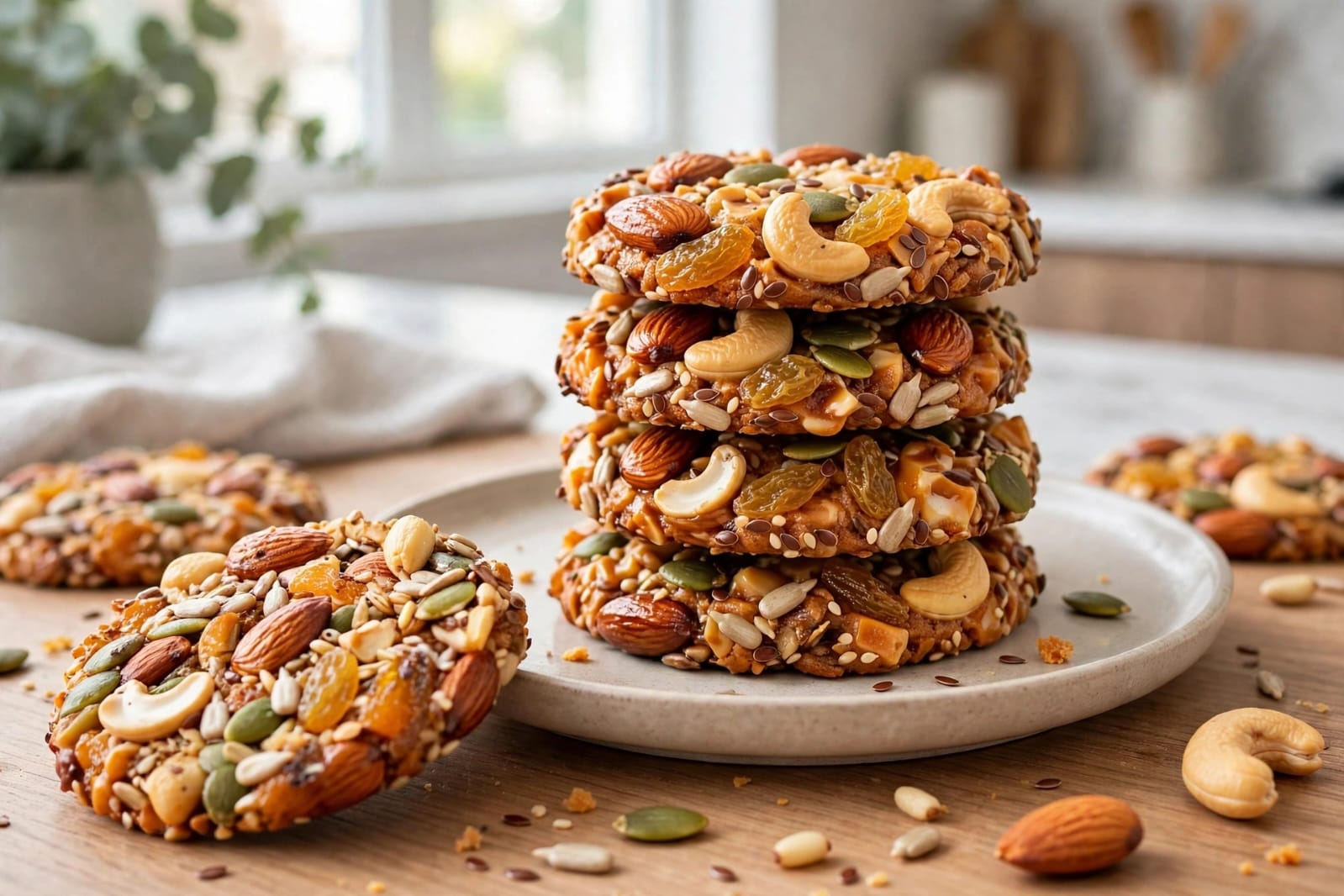 Nut Seed Cookies with almonds, walnuts, pumpkin seeds, sunflower seeds, chia seeds, oats, and nut butter