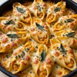 Pumpkin Stuffed Shells with ricotta, Gouda, Parmesan, brown butter, and crispy sage