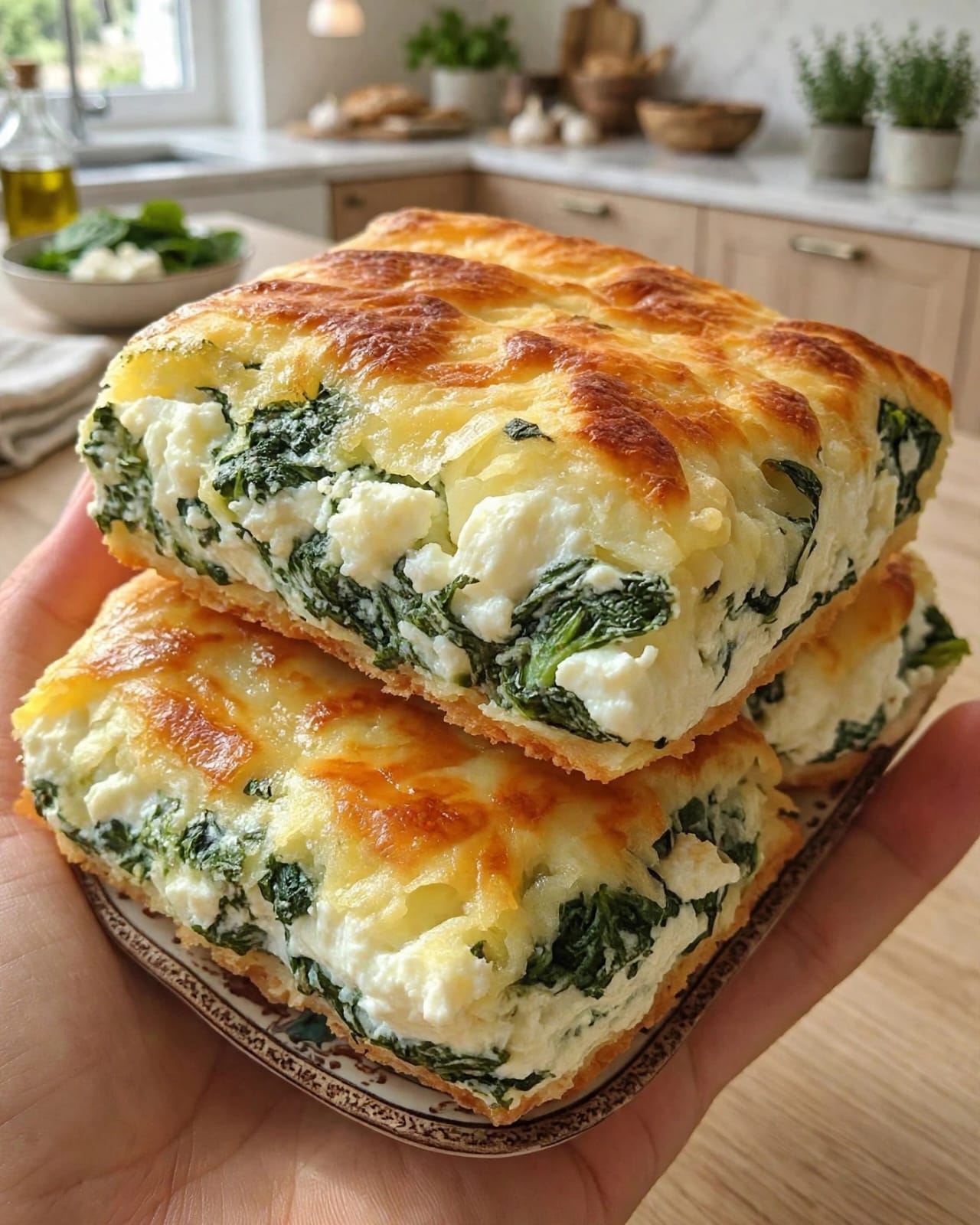 Spinach Feta Pie with tender spinach, feta, ricotta, fresh herbs, and crisp golden phyllo pastry