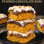 Pumpkin Chocolate Bars with pumpkin puree, chocolate chips, warm spices, and a toasted marshmallow topping