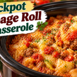 Cabbage Roll Casserole with ground beef, cabbage, rice, tomatoes, garlic, herbs, and rich tomato sauce