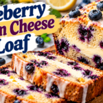 Blueberry Cream Cheese Loaf with juicy blueberries, creamy cheese filling, soft vanilla-lemon crumb, and sweet glaze