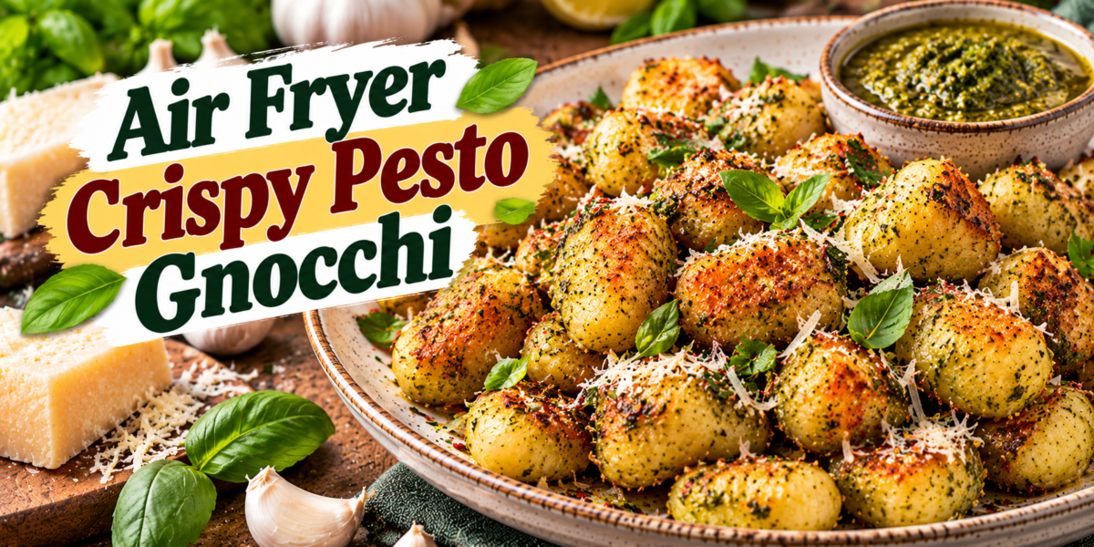Crispy Pesto Gnocchi with basil pesto, Parmesan, garlic, fresh herbs, and golden air-fried edges