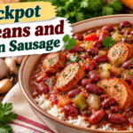 Red Beans and Chicken Sausage with tender red beans, smoky chicken sausage, vegetables, herbs, Cajun spices, and rich savory broth