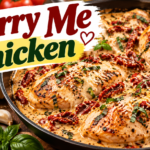 Marry Me Chicken with creamy Parmesan sauce, sun-dried tomatoes, garlic, fresh herbs, and tender chicken